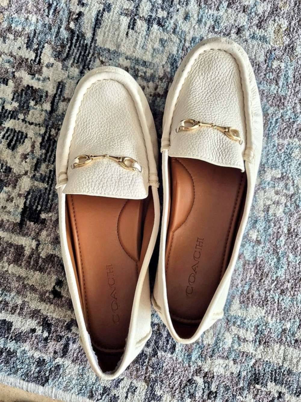 Coach Sculpted C Driver Horsebit Moccasins White & Brown US 8.5
